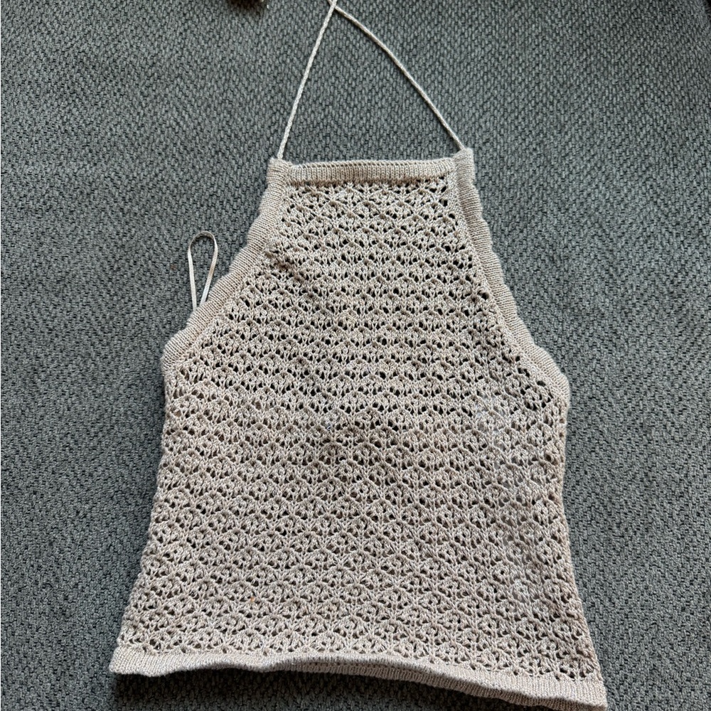 Elegant Beige Crochet Halter Top